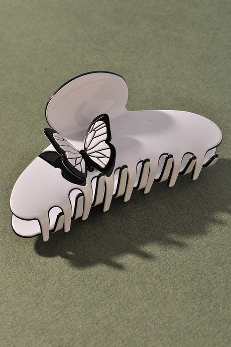 White Butterfly Detail, Round Acrylic Claw Hair Clip