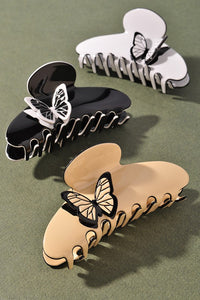 Black Butterfly Detail, Round Acrylic Claw Hair Clip