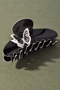 Black Butterfly Detail, Round Acrylic Claw Hair Clip