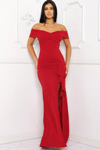 Red Off The Shoulder Criss Cross Front Maxi Dress