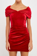 Red Velvet Over the Shoulder Mini Dress