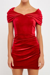 Red Velvet Over the Shoulder Mini Dress