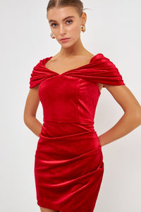 Red Velvet Over the Shoulder Mini Dress