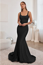 Black Stretch Mermaid Gown With Lace Up Back