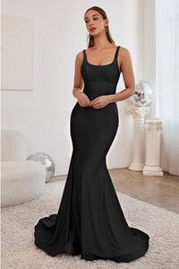 Black Stretch Mermaid Gown With Lace Up Back