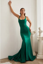 Emerald Stretch Mermaid Gown With Lace Up Back