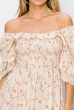Cream Floral Smocked Top Midi Dress