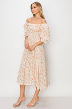 Cream Floral Smocked Top Midi Dress