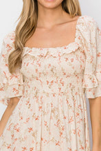 Cream Floral Smocked Top Midi Dress