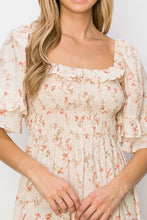 Cream Floral Smocked Top Midi Dress