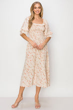 Cream Floral Smocked Top Midi Dress
