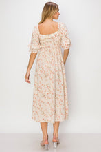 Cream Floral Smocked Top Midi Dress