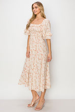 Cream Floral Smocked Top Midi Dress