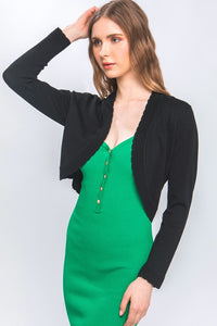 Black Open-Front Cropped Cardigan