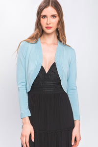 Light Blue Open-Front Cropped Cardigan