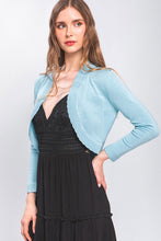 Light Blue Open-Front Cropped Cardigan