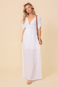Off White Summer Spring Vacation Maxi Sundress Lined