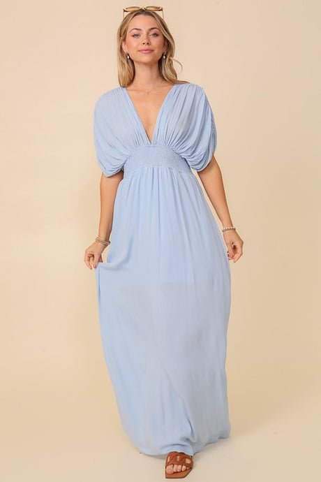 Light Blue Summer Spring Vacation Maxi Sundress Lined