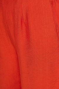 Coral Solid Wide Leg Pants With Elastic Waist