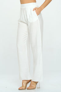White Solid Wide Leg Pants With Elastic Waist