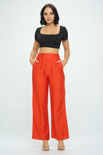 Coral Solid Wide Leg Pants With Elastic Waist