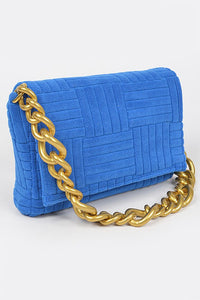 Cobalt Embossed Micro Suede Chain Clutch