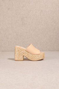 Nude Straw Natural Chunky Heel Sandals