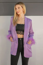 Lilac Feather Trim Boyfriend Satin Blazer