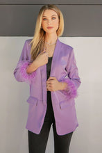 Lilac Feather Trim Boyfriend Satin Blazer