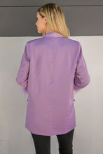 Lilac Feather Trim Boyfriend Satin Blazer
