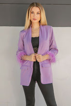 Lilac Feather Trim Boyfriend Satin Blazer