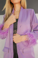 Lilac Feather Trim Boyfriend Satin Blazer