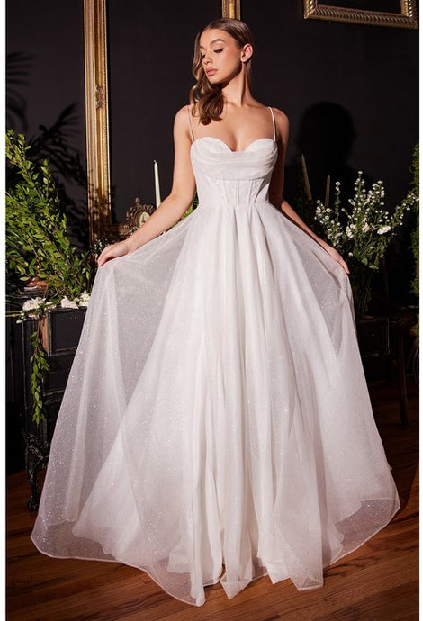 Off White Glitter Flocked Bridal Ball Gown