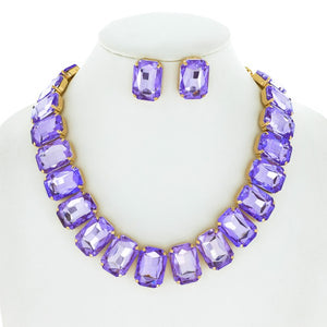 Purple Crystal Octagon Cut Collar Necklace Set