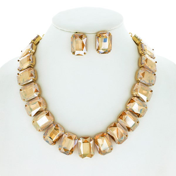 Gold Crystal Octagon Cut Collar Necklace Set