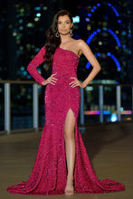 Fuchsia Sequined Long Evening Dress