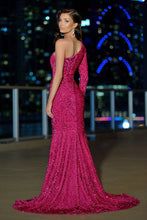 Fuchsia Sequined Long Evening Dress