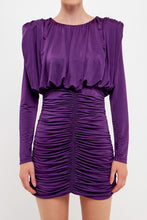 Purple Fluid Shoulder Pad Mini Dress