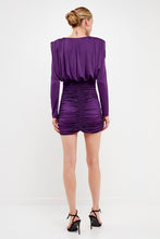Purple Fluid Shoulder Pad Mini Dress