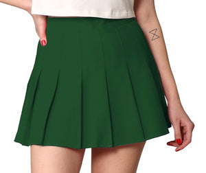Green Plaid High Waist Pleated Skater Skirt With Lining Shorts