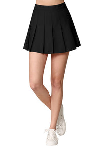 Black High Waist Pleated Skater Skirt With Lining Shorts
