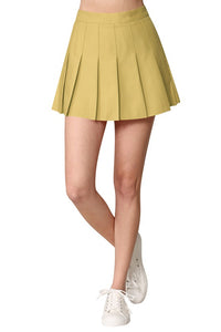 Khaki High Waist Pleated Skater Skirt With Lining Shorts