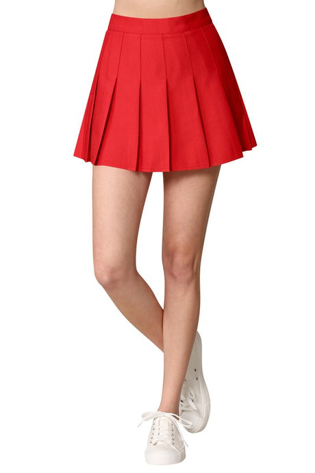 Red High Waist Pleated Skater Skirt With Lining Shorts