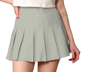 Grey High Waist Pleated Skater Skirt With Lining Shorts