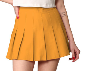 Mustard High Waist Pleated Skater Skirt With Lining Shorts