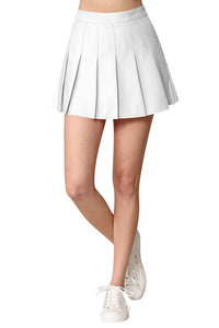White High Waist Pleated Skater Skirt With Lining Shorts
