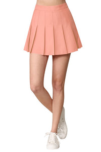 Pink High Waist Pleated Skater Skirt With Lining Shorts