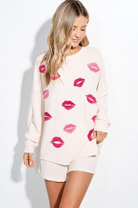 Cream Lip All Over Print Lounge Wear Short Pants Set