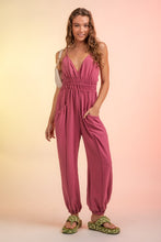 Mauve Sleeveless Gathered Waist Jumpsuit With Pockets