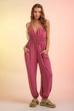 Mauve Sleeveless Gathered Waist Jumpsuit With Pockets
